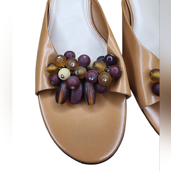 Talbots Beaded Tan Leather Kitten Heel Mules - Size 8B - Picture 3 of 8